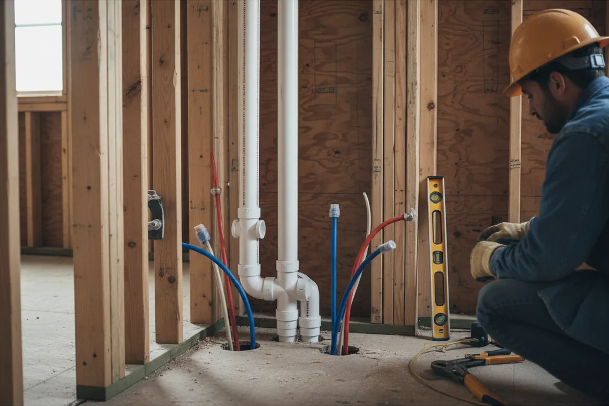 Drain and supply rough-in during Leak Detection in Sagaponack